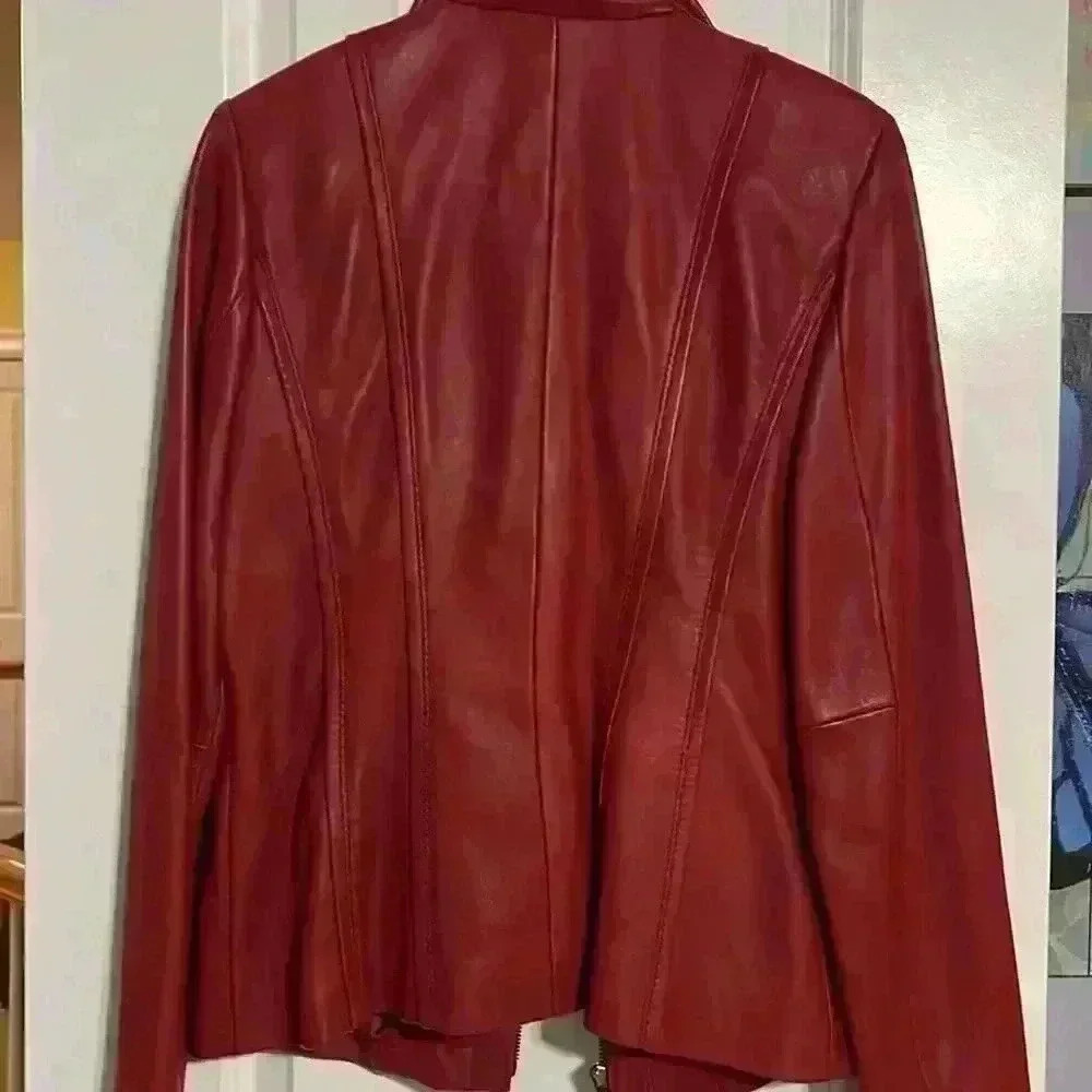 Jones New York Red genuine  Leather Blazer/Jacket coat fitted size small - Picture 8 of 12